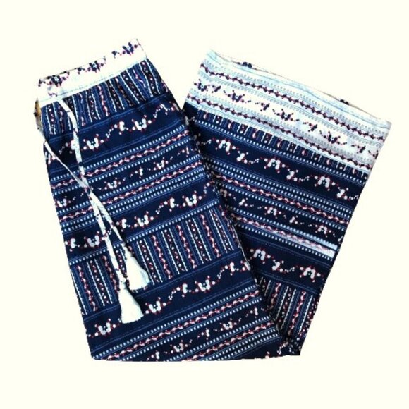 Wide leg multi-colored drawstring waist loose flowy pants - Picture 1 of 12